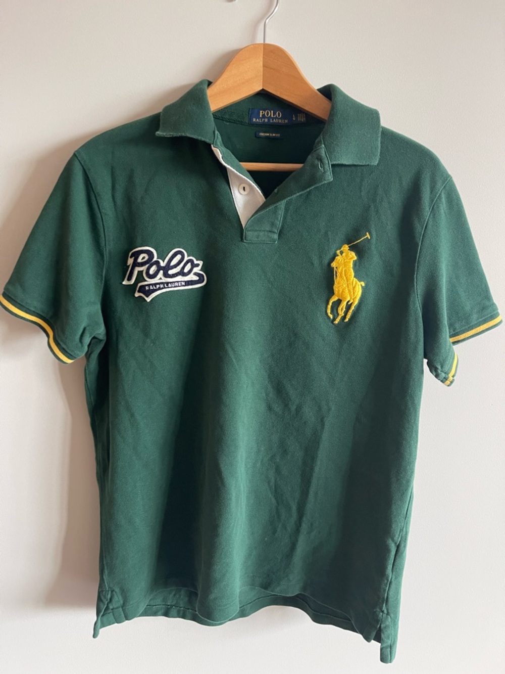 Ralph Lauren Green Polo Shirt with Yellow Pony & Patch